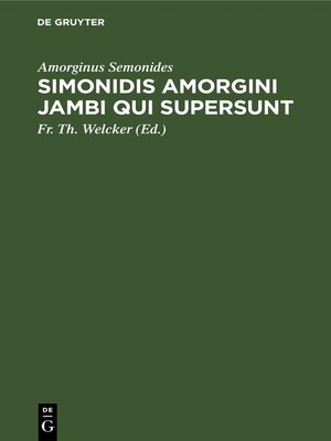 cover image of Simonidis Amorgini Jambi qui supersunt